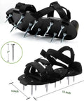 Heavy Duty Lawn Aerator Shoes With Stainless Steel Shovel Included Adjustable Fit For Men And Women Lawn Aeration Boots With Hook And Loop Straps Perfect For Yard And Patio Care, showing side view with 2-inch spikes and dimensions.