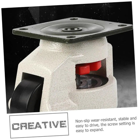 Heavy Duty Swivel Leveling Casters Set, 3 Inch, Flat Base, Adjustable Industrial Workbench Wheels for Material Handling and Equipment Transport, Anti Skid Stable Base, Easy Install Furniture Caster Wheels, close-up of caster