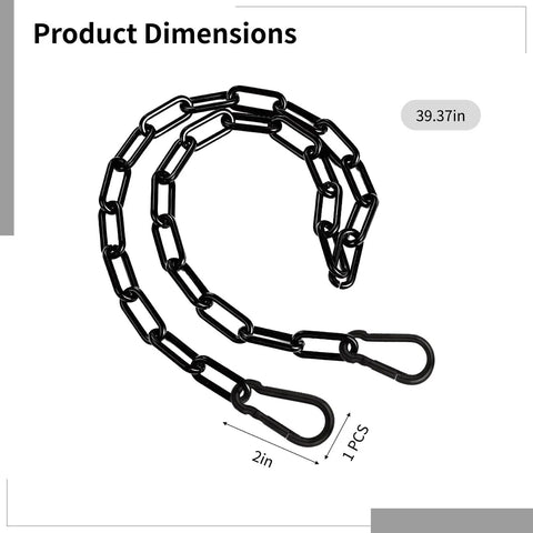Two Pack 39 Inch Stainless Steel Yoga Hammock Chains, Heavy Duty 660 Lb Capacity, 3 Mm Thick Black Chains With 5 By 2.5 Cm Hooks
