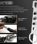 Rivet Gun Adapter Kit For Cordless Drill Riveter With 2.4mm 3.2mm 4.0mm 4.8mm Rivet Heads and ergonomic grip details