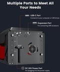AlgoLaser 10W portable laser engraver back panel with USB-C port, expansion port, and DC 24V power port
