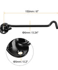 Hook Lock Snap Latch for Gate Cabin Revolving Door Window 201 with Screws, black metal latch showing dimensions 150mm and 6mm.