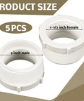 Five-pack PVC pipe fittings 2 inch male to 1-1/2 inch female thread reducer adapters for connecting pipes and sink drains