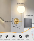 Gold Wireless Wall Sconces Set Of Two With Rechargeable Battery And Remote features a spherical bulb, mounted in bedroom.