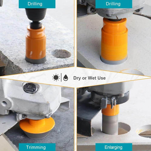 Front view: EXFEIN Diamond Tile Hole Saw Kit 12pcs with orange diamond core bits and SDS adapter for drilling tile holes