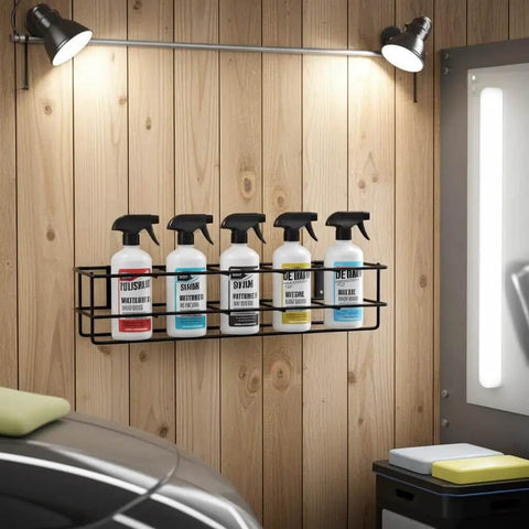 Wall Mount Spray Bottle Rack For Up To Five 32 Oz Bottles, Tough As Nails Heavy Duty Steel Holder For Cleaning, Chemicals Or Detailing Bottles