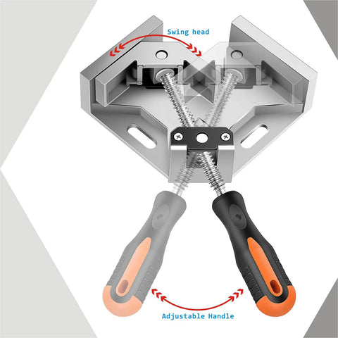 Beefy Right Angle Woodworking Clamp for Jigs and Cabinet Frames 90 Degree Corner Clamp with adjustable handle and swing head.
