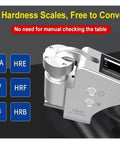 High Performance Digital Hardness Tester Designed For Hella Accurate Metal Testing On Steel And Aluminum Incorporating Auto Lock Readout And Six Versatile Measurement Scales display with six hardness scale options.
