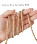 Close-up image of a hand holding 5mm Jute Rope 100 Feet 4-Ply Twisted Beefy Heavy Duty Thick Twine For Gardening Crafting Bundling Cat Scratching Posts Home Decor And Christmas Decorations