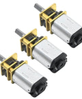 Three Pack DC 6V 100 RPM N20 Micro Gear Motor With 6mm Shafts And Metal Gearbox, High Torque Speed Reduction for robotics projects.