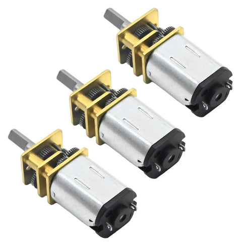 Three Pack DC 6V 100 RPM N20 Micro Gear Motor With 6mm Shafts And Metal Gearbox, High Torque Speed Reduction for robotics projects.