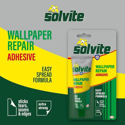 Heavy Duty Wallpaper Repair Adhesive Tube For Quick Fixes Seals Torn Wallpaper Lifted Edges And Overlapping Seams With Easy Spread Formula Precision Nozzle And Smooth Application in packaging.