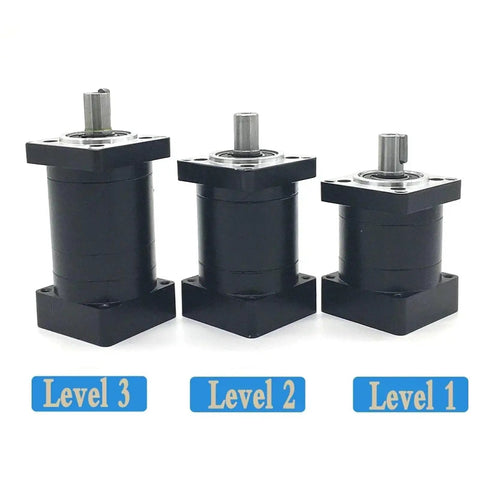 Heavy Duty Planetary Reducer For Nema 23 34 42 Stepper Worm Gear Design That Crushes Vibration While Serving Smooth As Butter Torque In 5 To 1 And 10 To 1 Ratios For Drives Built Tough For Daily Grind, showing three different sizes.