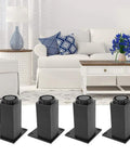 Adjustable Aluminum Cabinet Feet Set In Black Four Pack displayed with modern sofa setup.