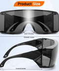 No Sweat Anti Fog Safety Glasses With ANSI Z87 Toughened Lenses UV400 Anti Scratch Side Shields And Quick Adjust Temples For Daily Jobsite Heavy Lifters In A Reliable Three Pack Gray Kit size dimensions showing lens and temple measurements.
