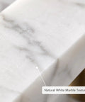 Straight Up Premium White Marble Cabinet Pulls With Slick Gold Aluminum Drawer Handles 3.78 Inch close-up of natural white marble texture.