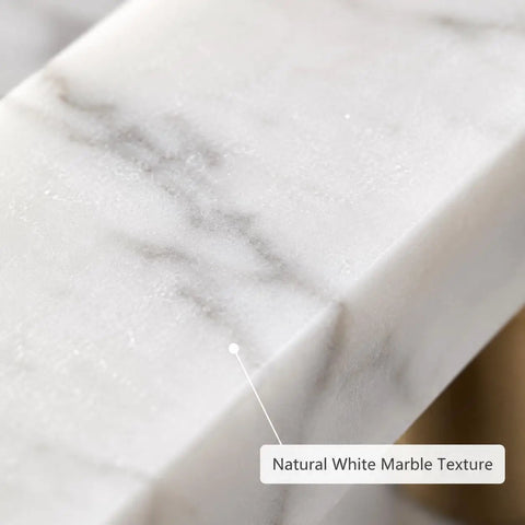 Straight Up Premium White Marble Cabinet Pulls With Slick Gold Aluminum Drawer Handles 3.78 Inch close-up of natural white marble texture.