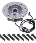 Front Left Wheel Bearing And Hub Assembly Direct Fit For 1998 To 1999 Dodge Ram 3500 with six bolts and wiring harness.