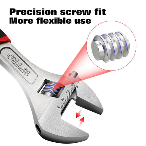 Topro 8 Inch Adjustable Wrench Pro Cr V Forged With Anti Slip Grip Crescent Style hand tool showing smooth worm gear