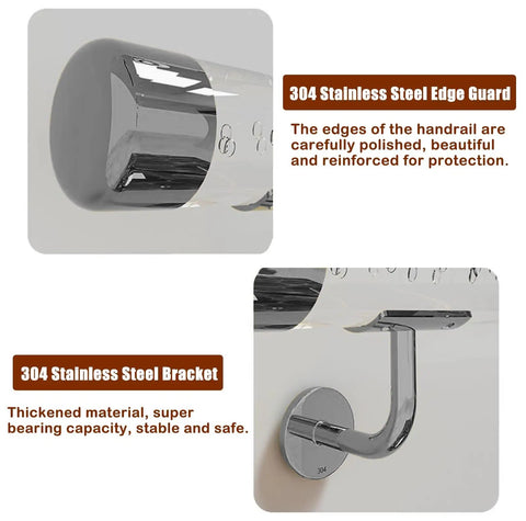 Built Like A Tank Clear Acrylic Stair Railing Kit With Heavy Duty Silver Brackets And Scratch Resistant End Caps For Indoor Outdoor Steps No Sweat Setup Safety Handrail And Modern Balusters 18 Foot Run, showing polished edge guard and sturdy bracket.