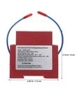 Badass Automatic Fire Extinguisher Stickers For Engine Bay, red aerosol fire extinguisher device with blue wires, compact dimensions.