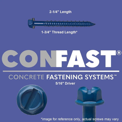Heavy Duty One Quarter Inch By Two And One Quarter Inch Hex Head Concrete Screw Anchor With Drill Bit Included For Masonry Block