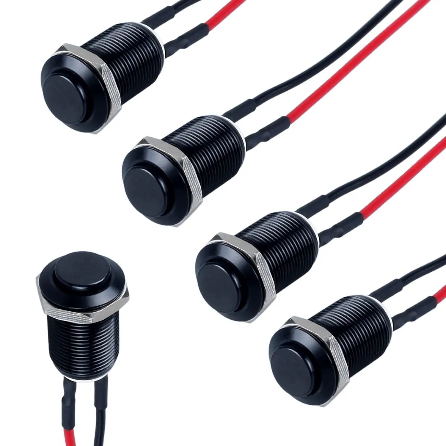 Five Pack 12mm Latching Push Button Switches
