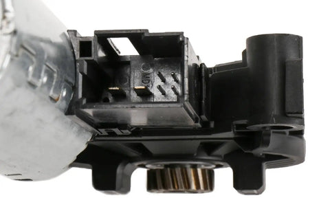 Close-up of GM 84287215 Rear Sunroof Sunshade Motor with Control Module for GM vehicles showing connector and gear detail.