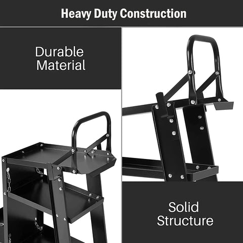 Close-up of durable steel frame on 3 Tier Welding Cart With 360 Degree Swivel Wheels For MIG TIG Plasma Cutter Welder Kit.