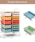 15 Drawer Rolling Storage Cart With Lockable Wheels And Removable Drawers, multipurpose utility organizer with colorful drawers
