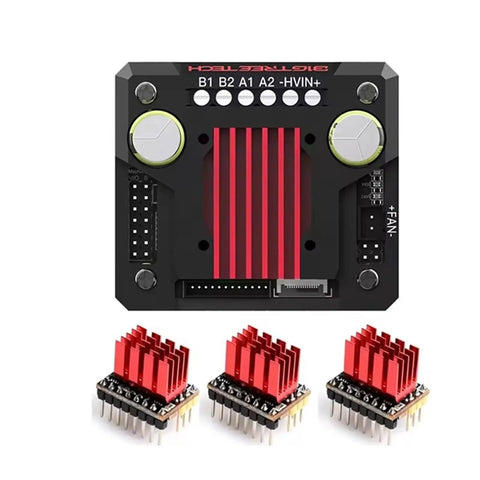 Beefed Up Stepper Driver Kit For 3D Printers, TMC5160T Pro V1.0 2 Pack, showing mainboard with red heatsinks, DIY enthusiasts.