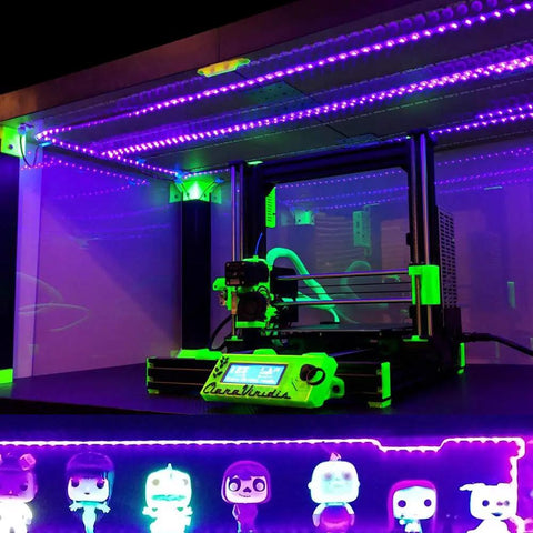 Ultra Bright 60W UV LED Black Light Strip Waterproof IP65 5M 300 LEDs illuminating 3D printer and collectibles display