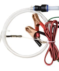 Heavy Duty Commercial 12V Electric Fluid Transfer Pump For Oil And Gasoline with wires and clamps for fluid transfer.