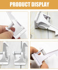 16 Pack Kidproof Cabinet Locks for Cabinets Dressers and Refrigerators Easy Install ABS Safety Locks To Keep Babies From Opening Doors And Appliances At Home, close-up of white lock with spring mechanism