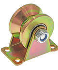 8 Pack V Groove Gate Caster Wheels 2 Inch Sliding Gate Wheel Beefy Built For Rolling Gates And Sawmills 5000 Lb Total Load Capacity Zinc Galvanized 45 Steel Bracket Smooth Rolling, close-up of zinc-plated caster