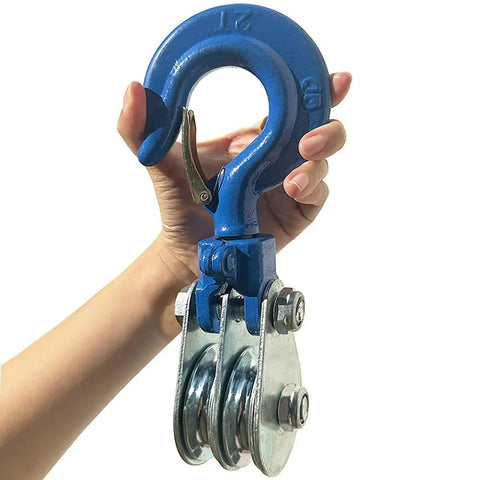 2 Ton Snatch Block With 360 Degree Swivel Hook Double Pulley For 3 Eighth Inch Wire Rope Heavy Duty Lifting Block For Traction Trucks And Small Lifting Trolleys Winch Parts Set Of Two, blue steel