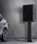 Heavy Duty Weatherproof EV Charger Lock Box With Key Ultimate Outdoor Armor For Electric Vehicle Charging Cables and Plugs on display next to a charging car.