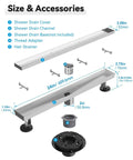 No-Fuss 2 In 1 Linear Shower Drain 24 Inch Brushed Nickel Stainless Steel Floor Drain With Tile Insert Grate diagram