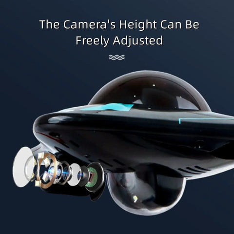 Camera detail of WiFi Enabled Remote Control Camera Boat With 6 Channel Waterproof System For Pool And Lake Adventures Underwater Exploration RC Submarine Drone With Camera Pack Of 2, showcasing adjustable lens.