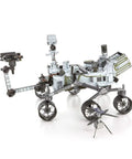 Metal Earth Mars Rover Perseverance And Ingenuity Helicopter 3D Metal Model Kit, detailed steel model on white background.