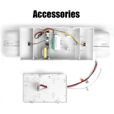 Commercial Emergency Light Fixture With Two Adjustable LED Heads And Backup Batteries UL Certified White Exit Lighting interior view