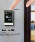 Programmable Thermostat For Electric Floor Heating With Alarm And Built In GFCI, Large Backlit LCD Display shown on wall