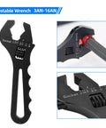 Adjustable Aluminum Fitting Wrench For AN Hose Fittings 3AN Through 16AN Ultra Lightweight Spanner Tool, black metallic finish.