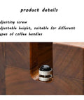 Adjusting screw detail of sturdy wood espresso tamper holder for 58mm portafilters, supports adjustable height.