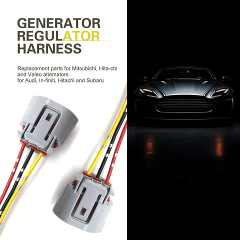 Heavy Duty Two Pack Alternator Regulator Harness With Three Wire Pigtail Plug And Insulated Automotive Wiring Connector for Universal use.