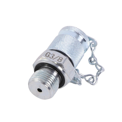 Hydraulic test connector G3/8, chrome-plated steel with knurled body and safety chain