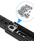 Seven Pair Eight Inch Black Soft Close Drawer Slides Heavy Duty Steel Ball Bearing Gliders showing steel ball bearings and rail detail.