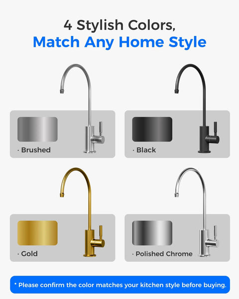 Black Reverse Osmosis Kitchen Sink Faucet For Under Counter Water Filtration Systems Nsf Certified Lead Free Single Handle Design displayed in four available colors.