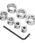 Depth Stop Collar Drill Bit Kit 7 Piece Set 1/8in 3/16in 1/4in 5/16in 3/8in 7/16in 1/2in with 2.5mm hex wrench, high carbon steel rings.