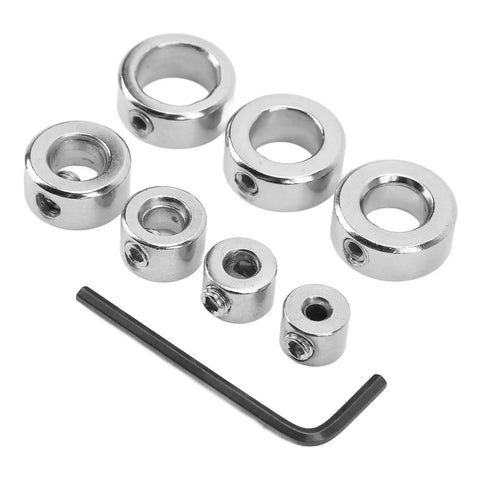 Depth Stop Collar Drill Bit Kit 7 Piece Set 1/8in 3/16in 1/4in 5/16in 3/8in 7/16in 1/2in with 2.5mm hex wrench, high carbon steel rings.